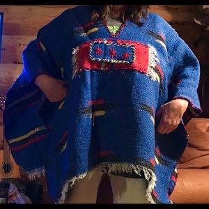 Handmade Santa Fe style Mexican blanket poncho